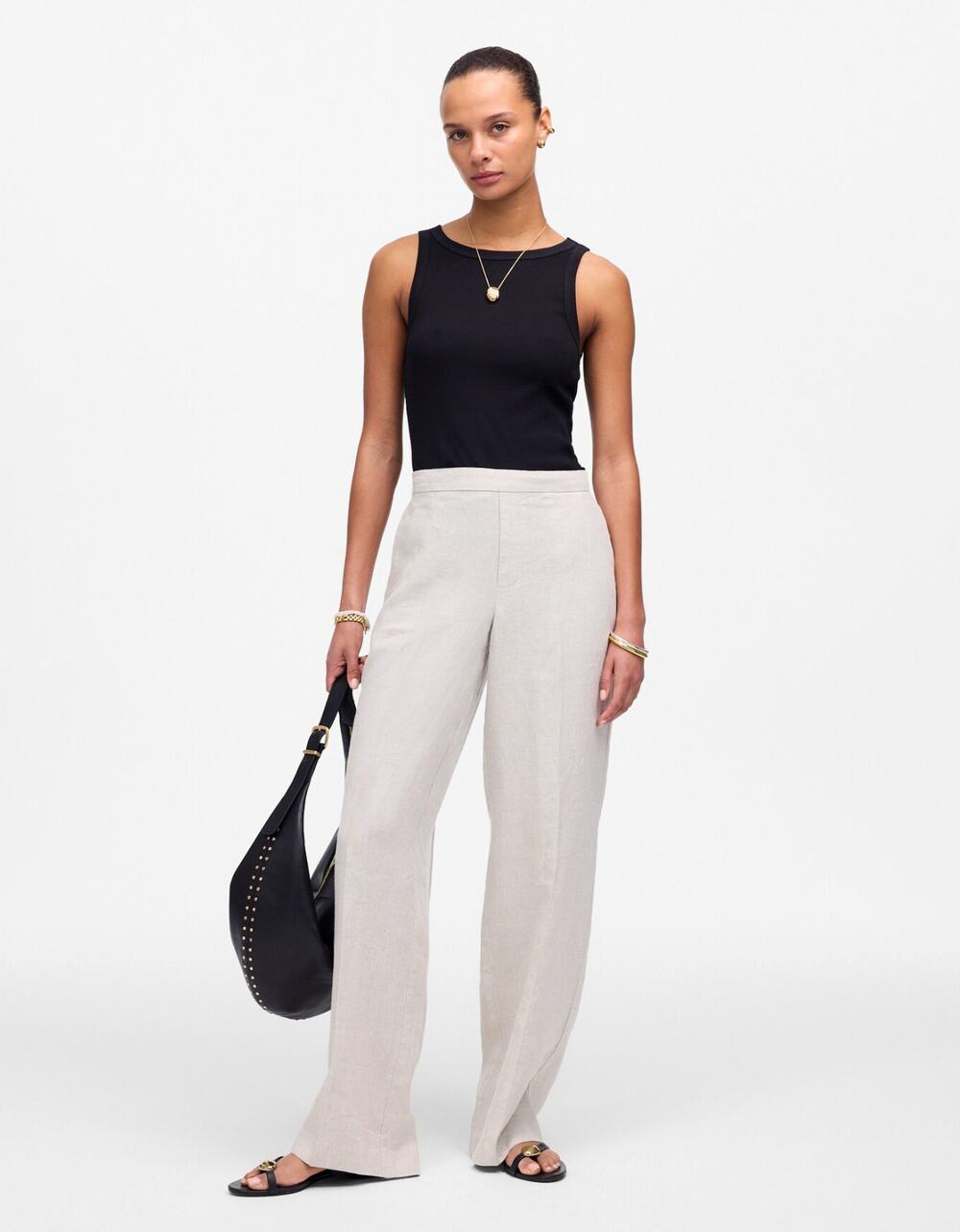 Madewell The Petite Easy Pull-On Pant in 100% Linen Oat Beige Medium MP NWT